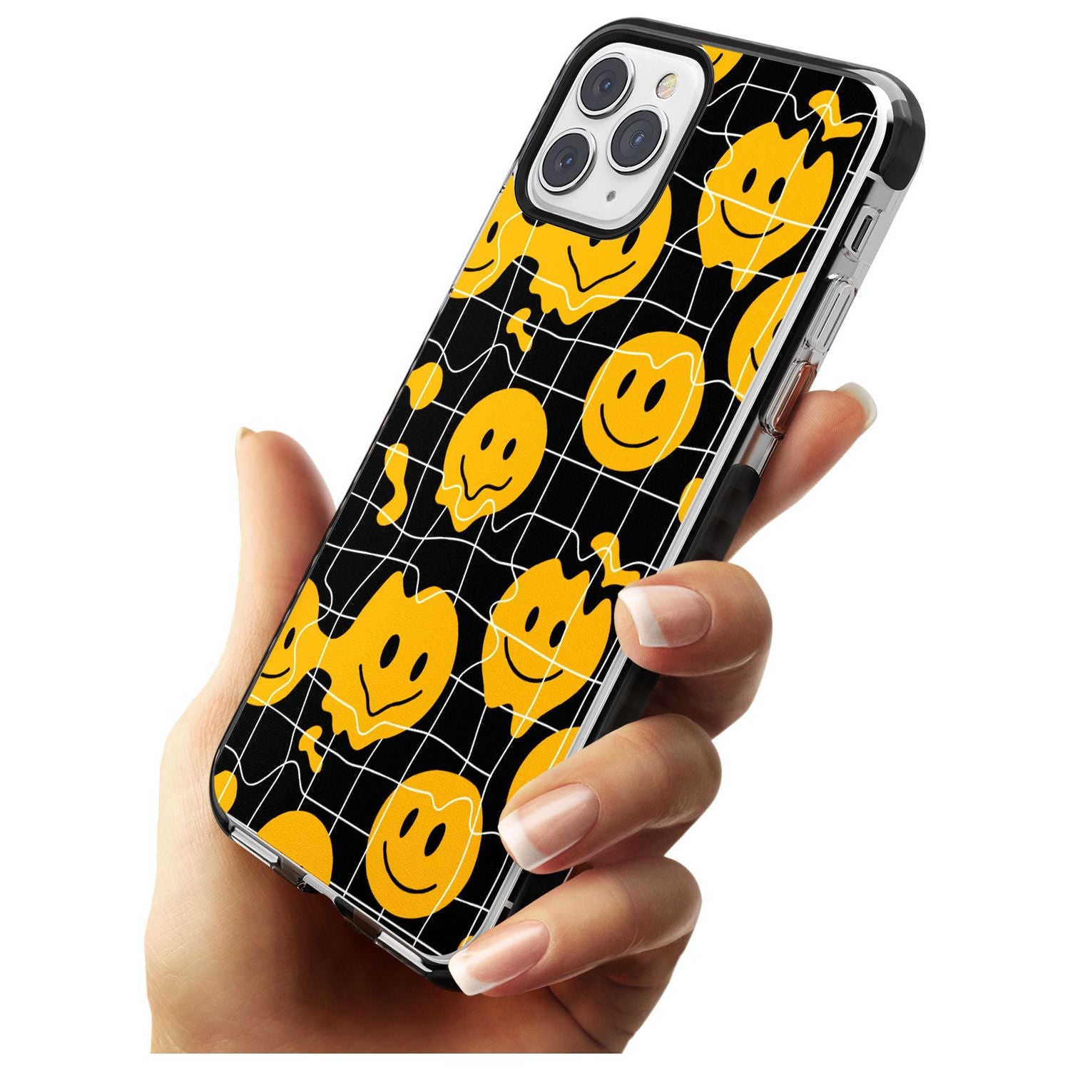 Acid Face Grid Pattern Black Impact Phone Case for iPhone 11
