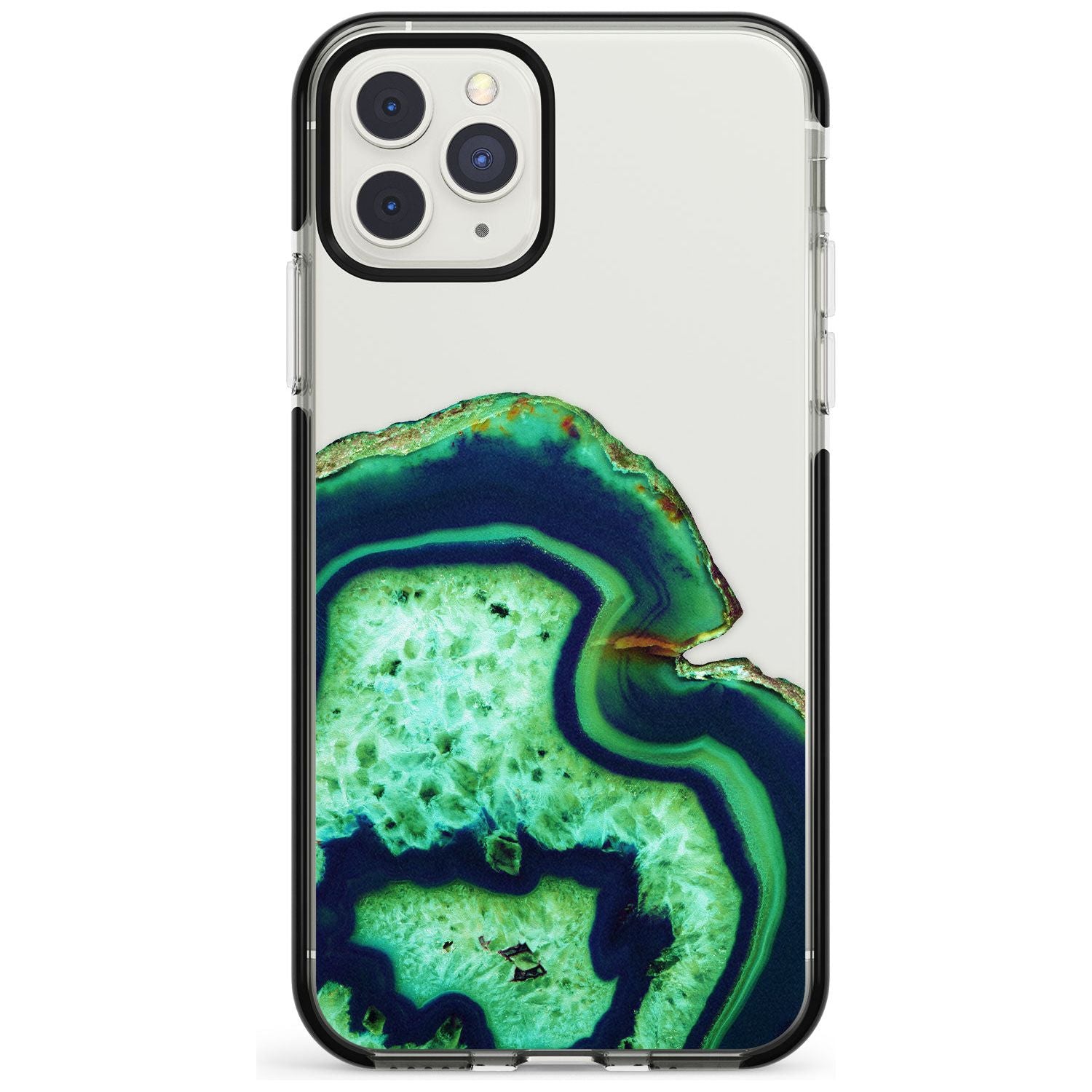 Neon Green & Blue Agate Crystal Transparent Design Black Impact Phone Case for iPhone 11 Pro Max