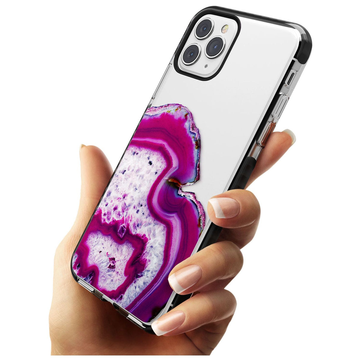 Violet & White Swirl Agate Crystal Clear Design Black Impact Phone Case for iPhone 11 Pro Max