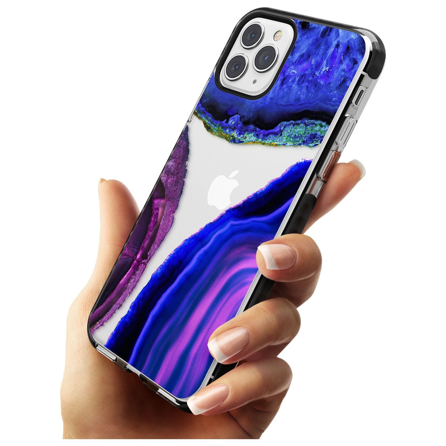 Purple & Blue Agate Gemstone Clear Design Black Impact Phone Case for iPhone 11 Pro Max
