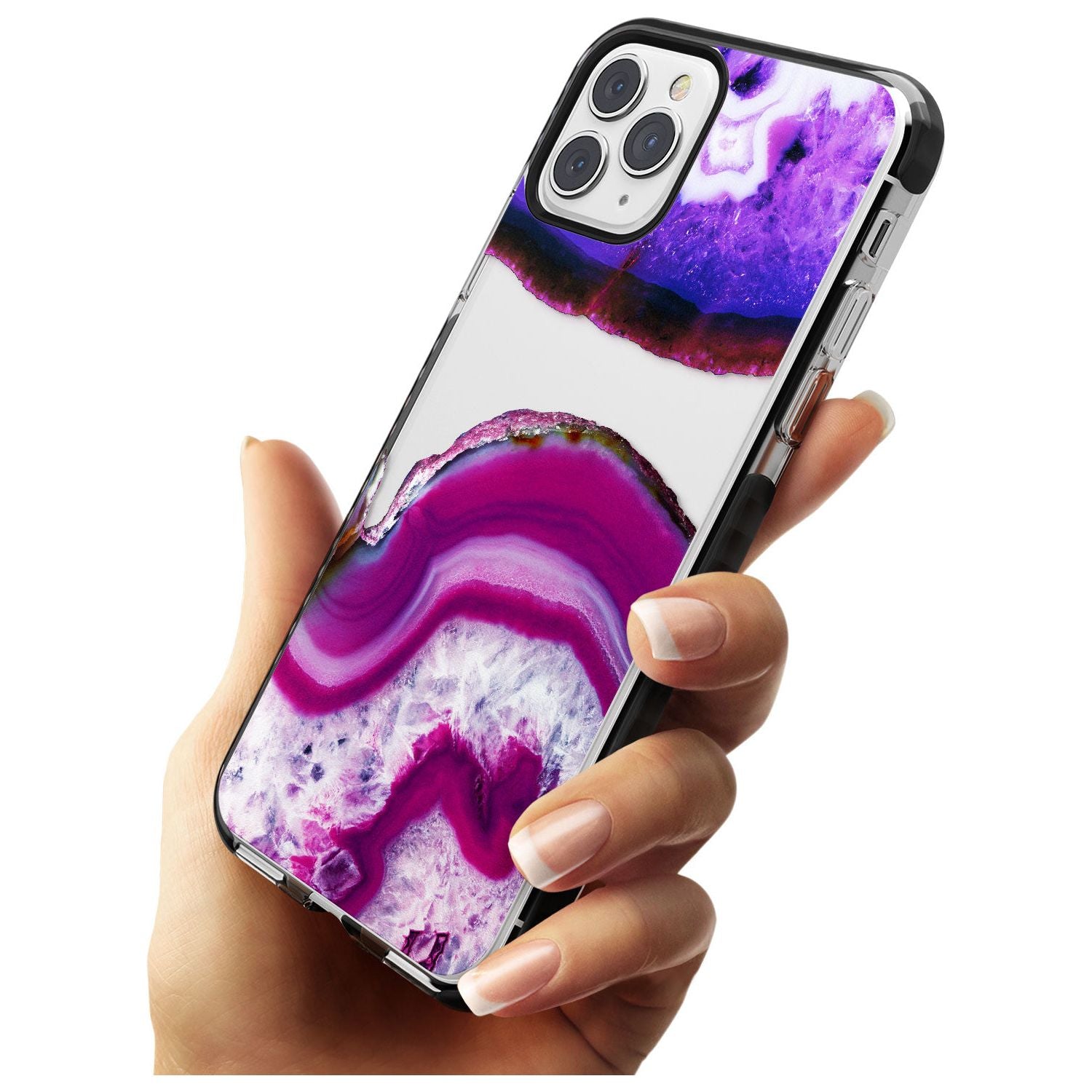 Purple & White Gemstone Crystal Clear Design Black Impact Phone Case for iPhone 11 Pro Max