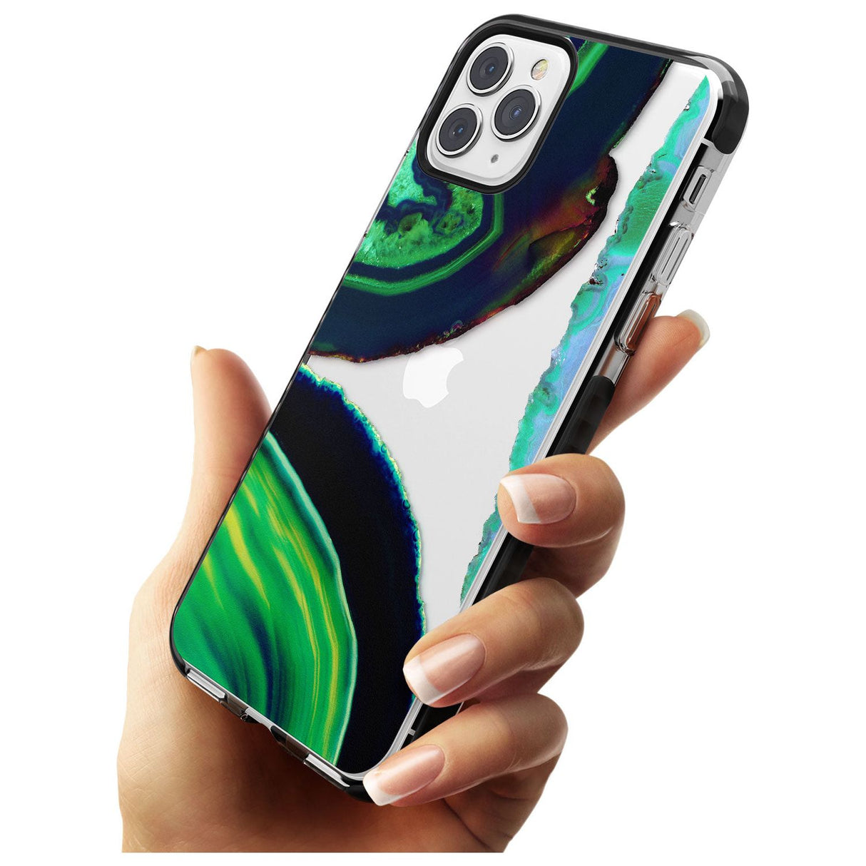 Green & Navy Gemstone Crystal Clear Design Black Impact Phone Case for iPhone 11 Pro Max