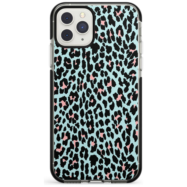 Light Pink on Blue Leopard Print Pattern Black Impact Phone Case for iPhone 11 Pro Max