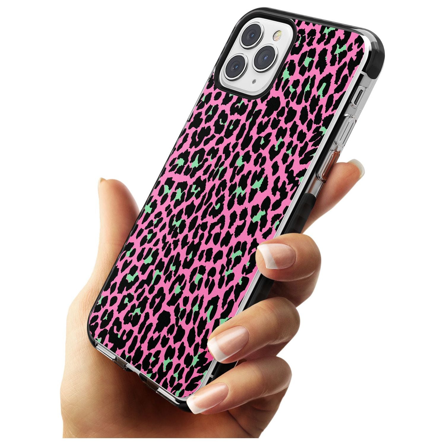 Green on Pink Leopard Print Pattern Black Impact Phone Case for iPhone 11 Pro Max