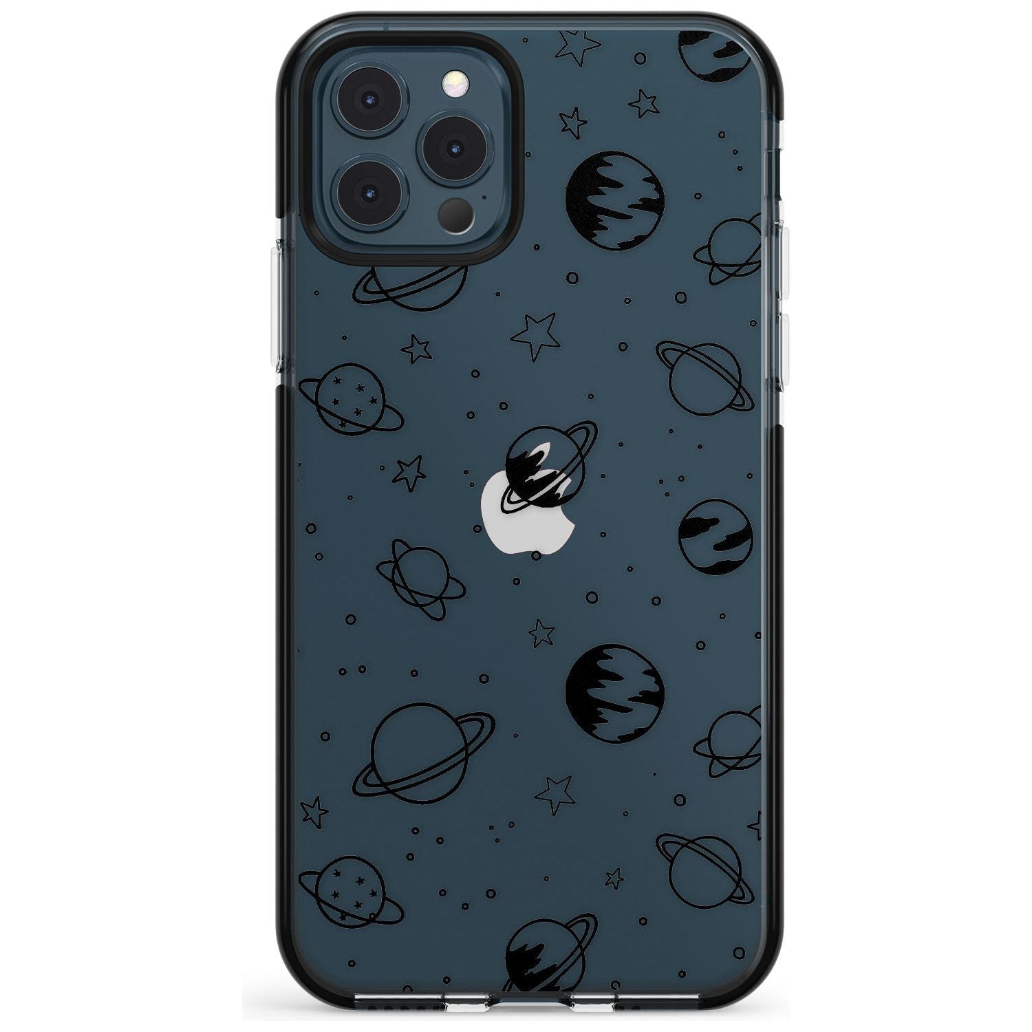 Outer Space Outlines: Black on Clear Pink Fade Impact Phone Case for iPhone 11