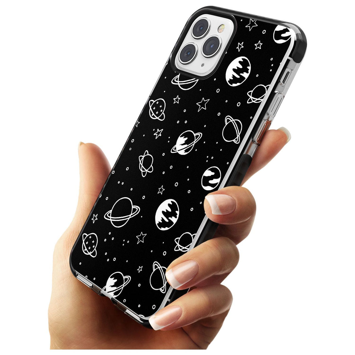 Outer Space Outlines: White on Black Pink Fade Impact Phone Case for iPhone 11