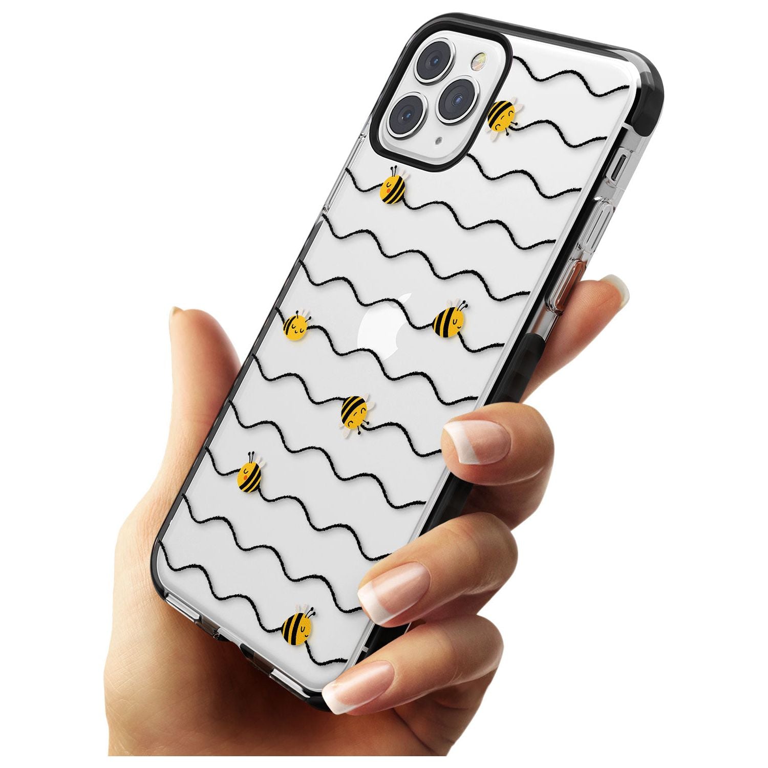 Sweet as Honey Patterns: Bees & Stripes (Clear) Black Impact Phone Case for iPhone 11 Pro Max
