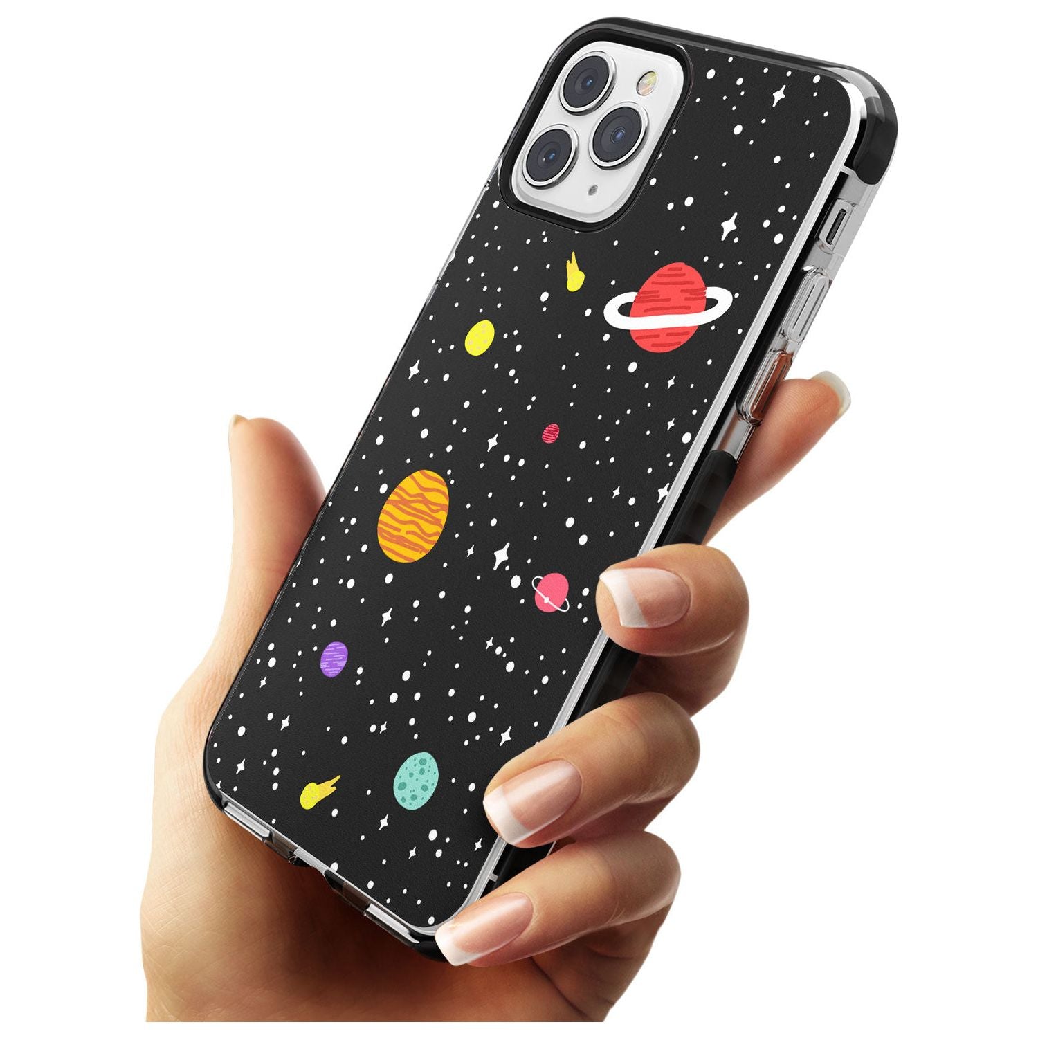 Cute Cartoon Planets Black Impact Phone Case for iPhone 11 Pro Max