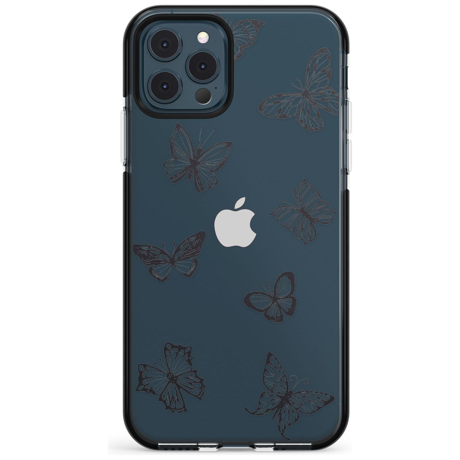 Grey Butterfly Line Pattern Black Impact Phone Case for iPhone 11