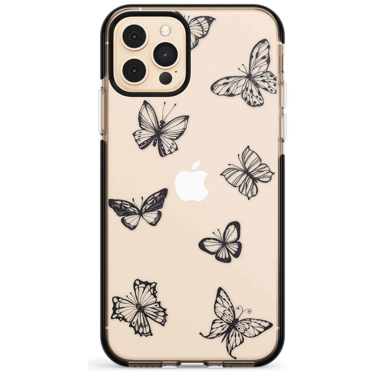 Grey Butterfly Line Pattern Black Impact Phone Case for iPhone 11