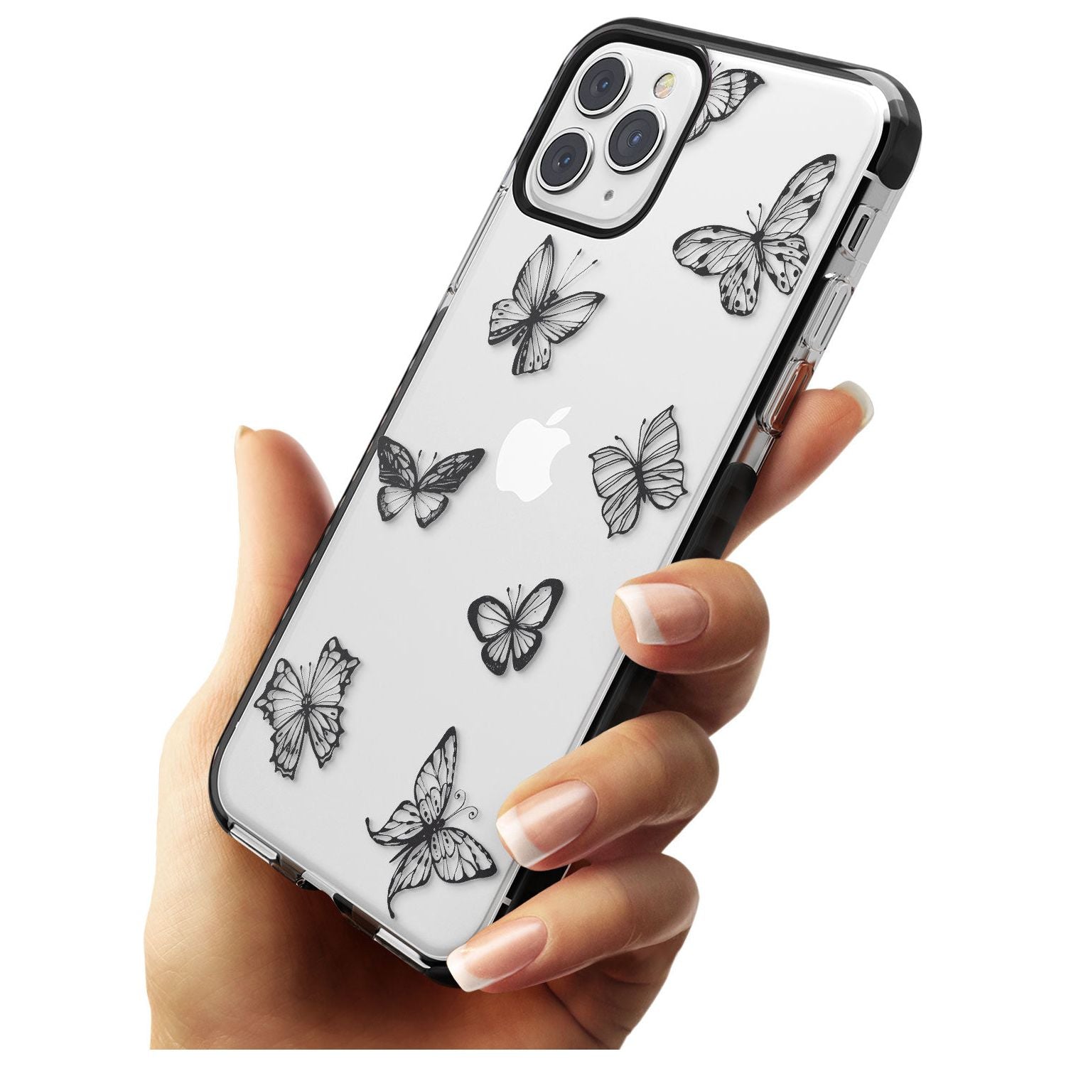 Grey Butterfly Line Pattern Black Impact Phone Case for iPhone 11