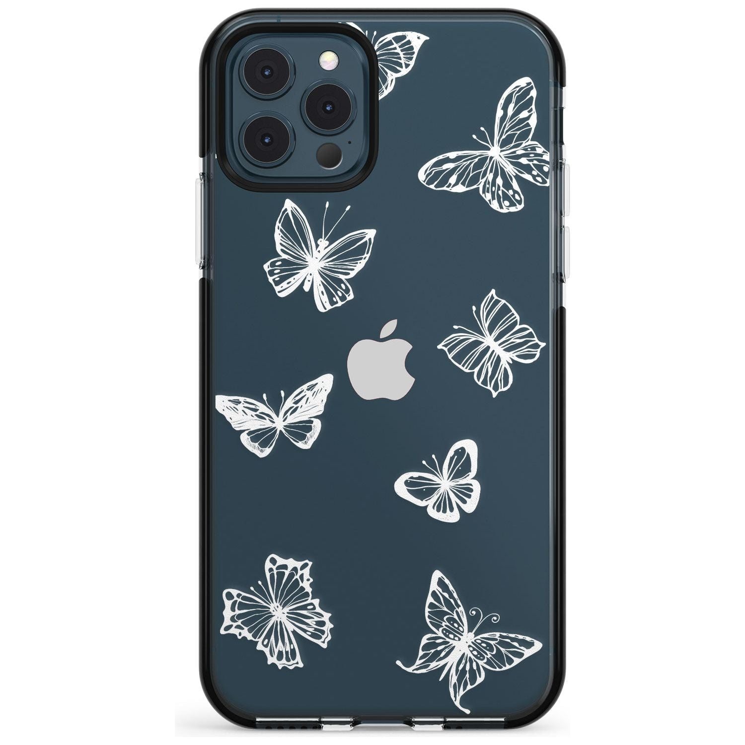 White Butterfly Line Pattern Black Impact Phone Case for iPhone 11