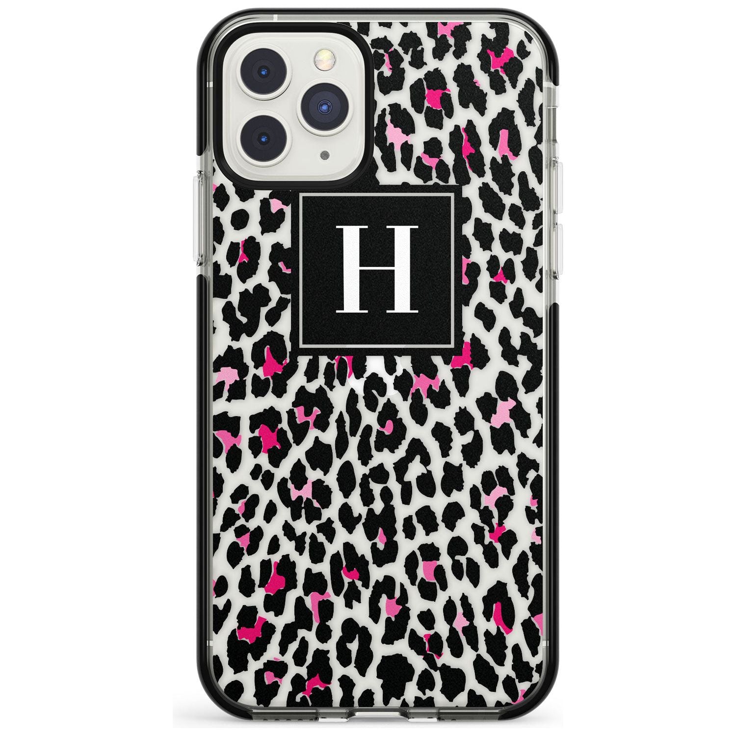 Customised Pink Monogram Leopard Spots Black Impact Phone Case for iPhone 11 Pro Max