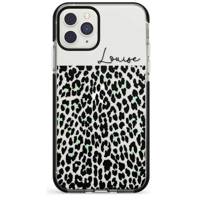 CustomSeafoam Green & Cursive Leopard Spots Black Impact Phone Case for iPhone 11 Pro Max
