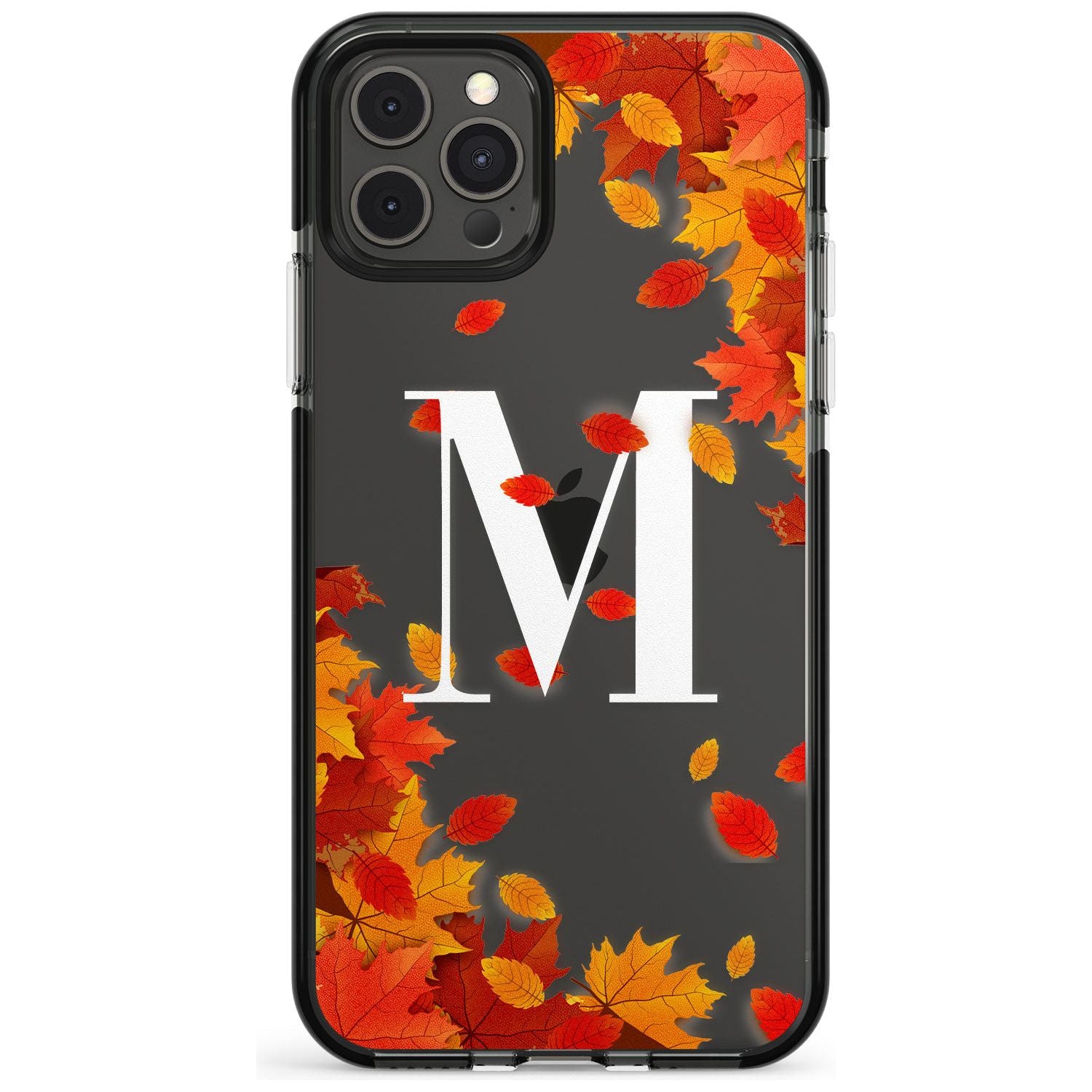 Personalised Monogram Autumn Leaves Black Impact Phone Case for iPhone 11