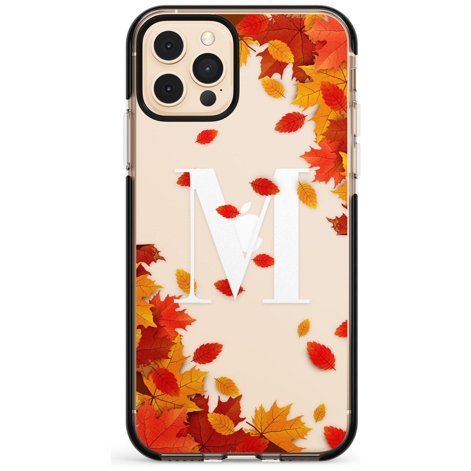 Personalised Monogram Autumn Leaves Black Impact Phone Case for iPhone 11