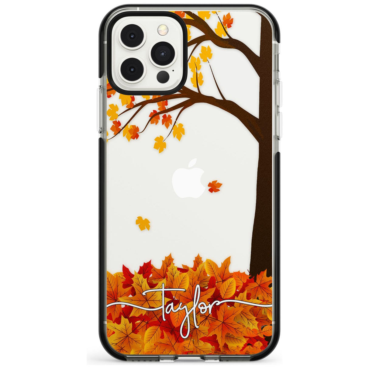 Personalised Autumn Leaves Black Impact Phone Case for iPhone 11