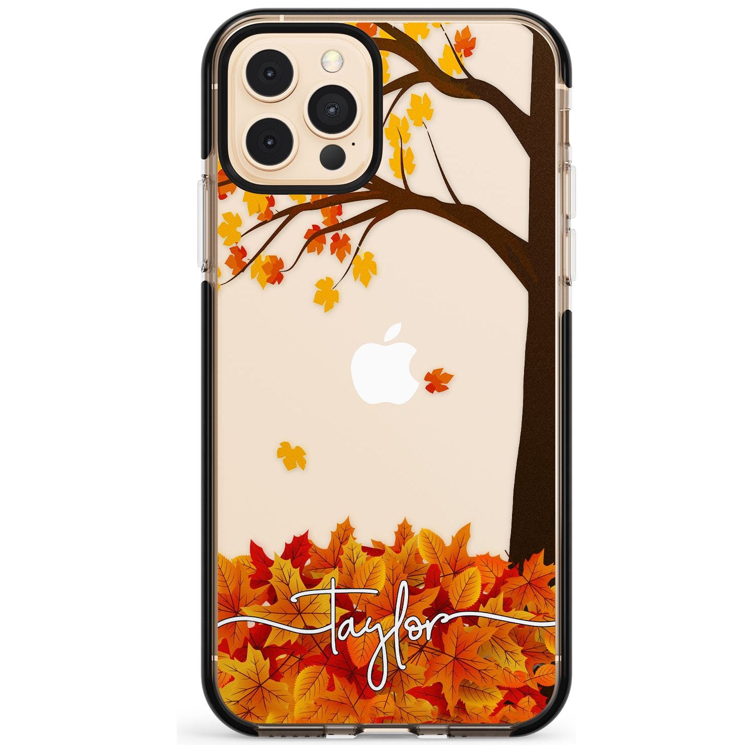 Personalised Autumn Leaves Black Impact Phone Case for iPhone 11