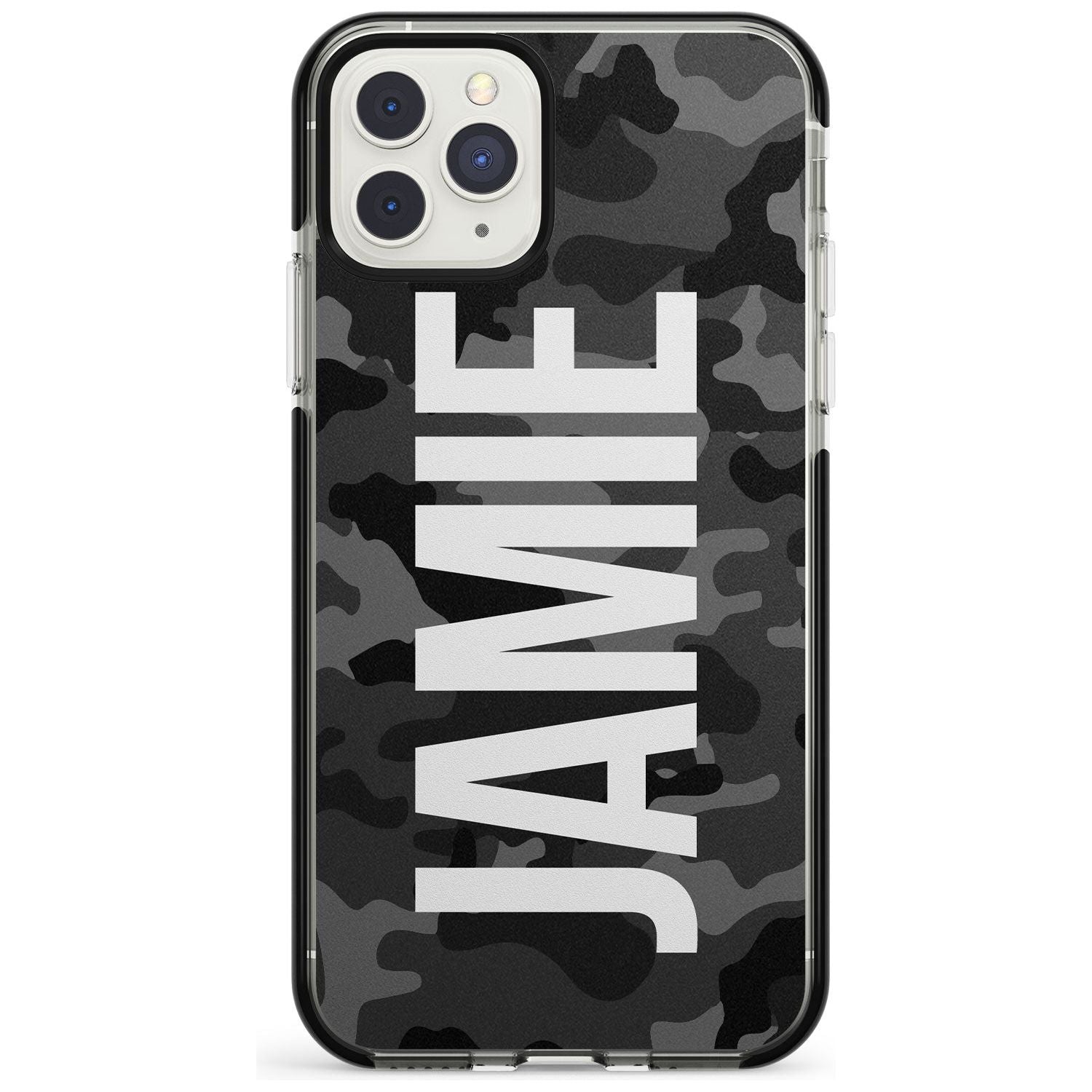 Vertical Name Personalised Black Camouflage Black Impact Phone Case for iPhone 11 Pro Max