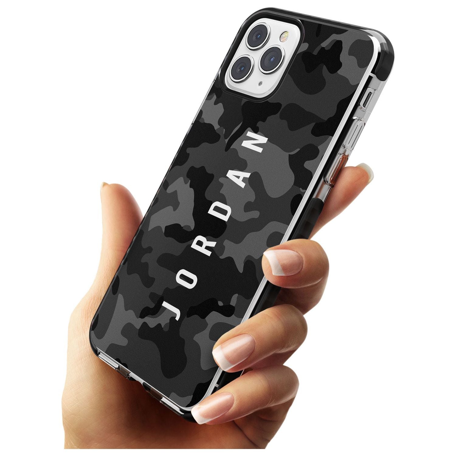 Small Vertical Name Personalised Black Camouflage Black Impact Phone Case for iPhone 11 Pro Max