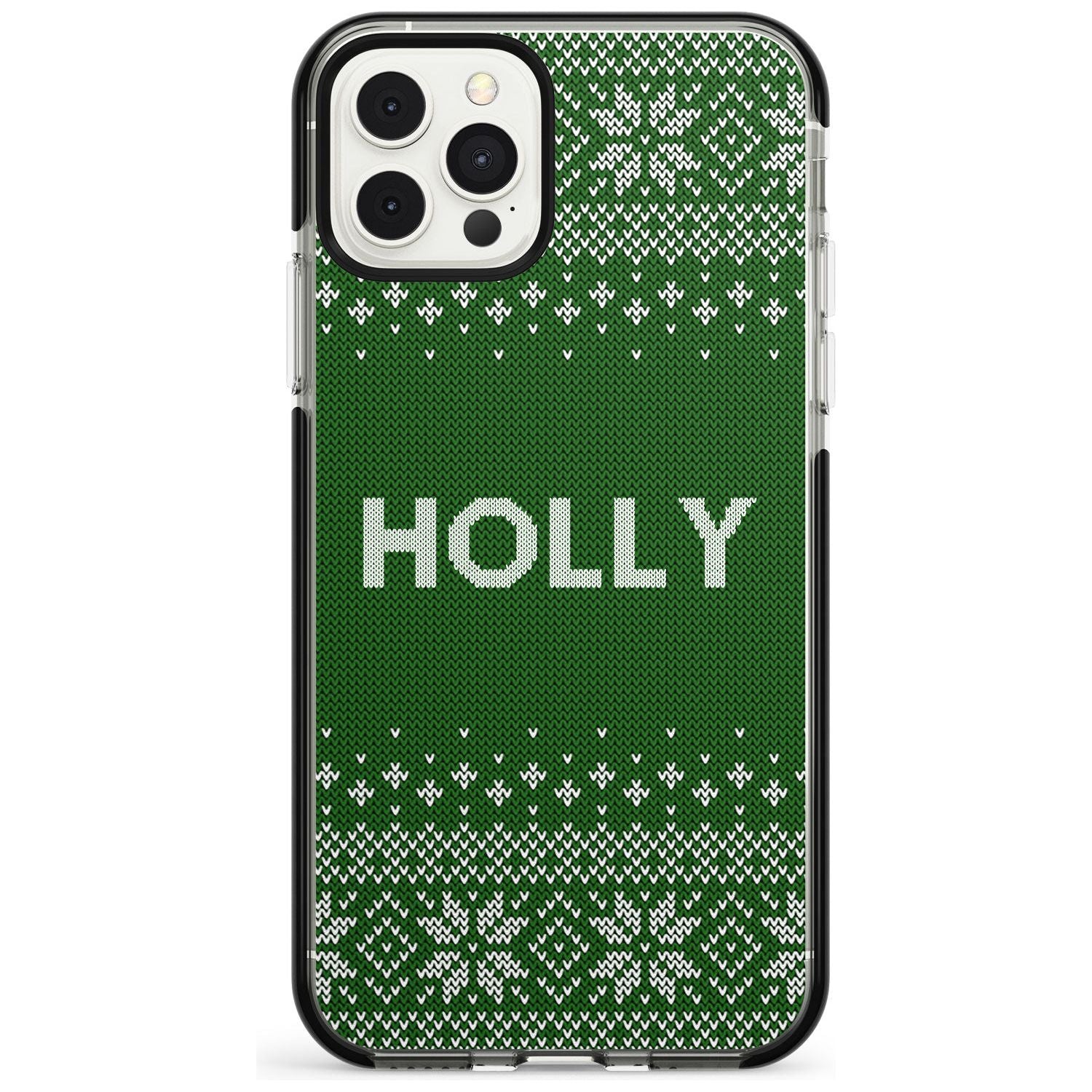 Personalised Green Christmas Knitted Jumper Black Impact Phone Case for iPhone 11