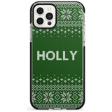 Personalised Green Christmas Knitted Jumper Black Impact Phone Case for iPhone 11