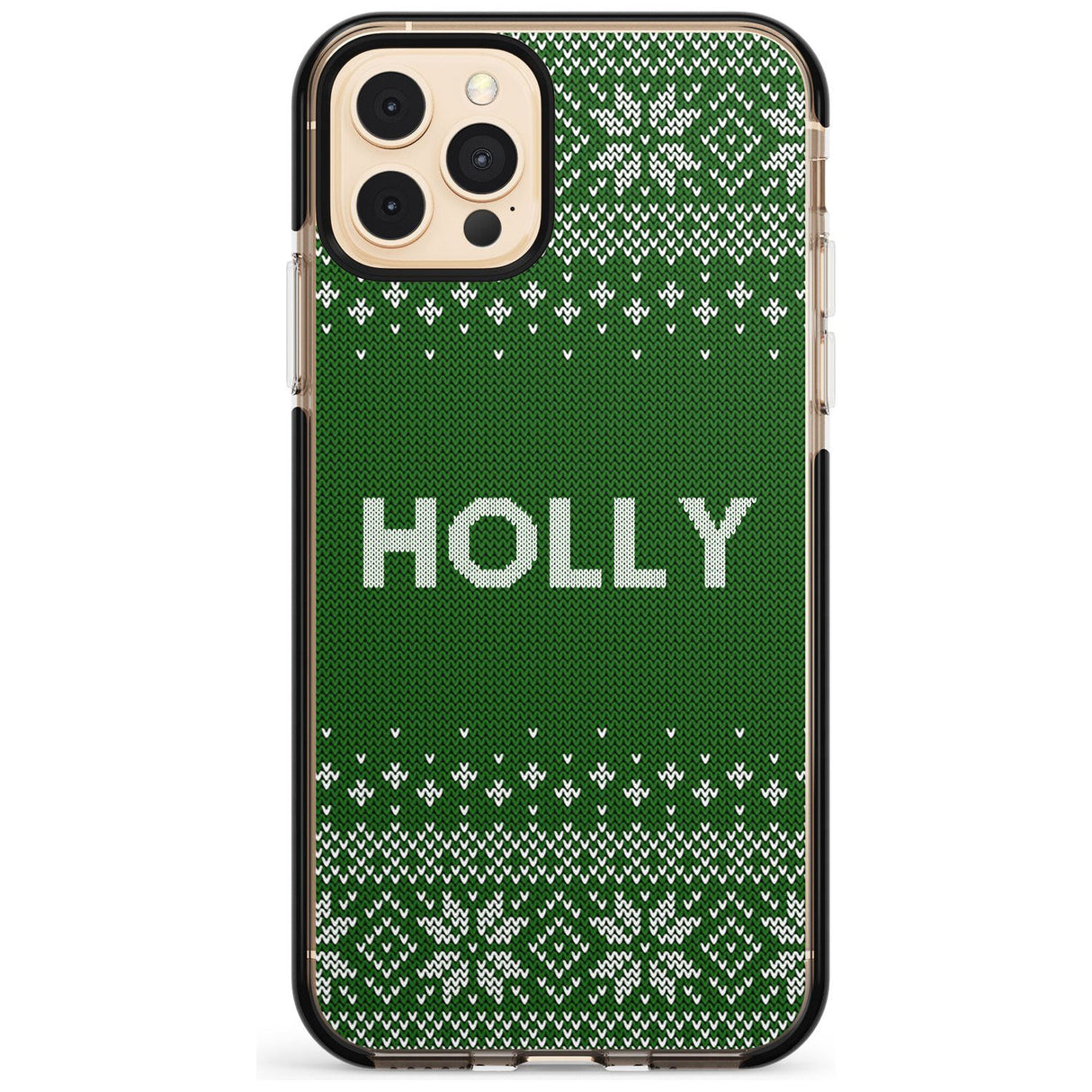 Personalised Green Christmas Knitted Jumper Black Impact Phone Case for iPhone 11