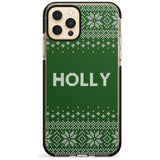 Personalised Green Christmas Knitted Jumper Black Impact Phone Case for iPhone 11