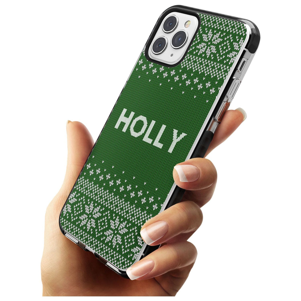 Personalised Green Christmas Knitted Jumper Black Impact Phone Case for iPhone 11