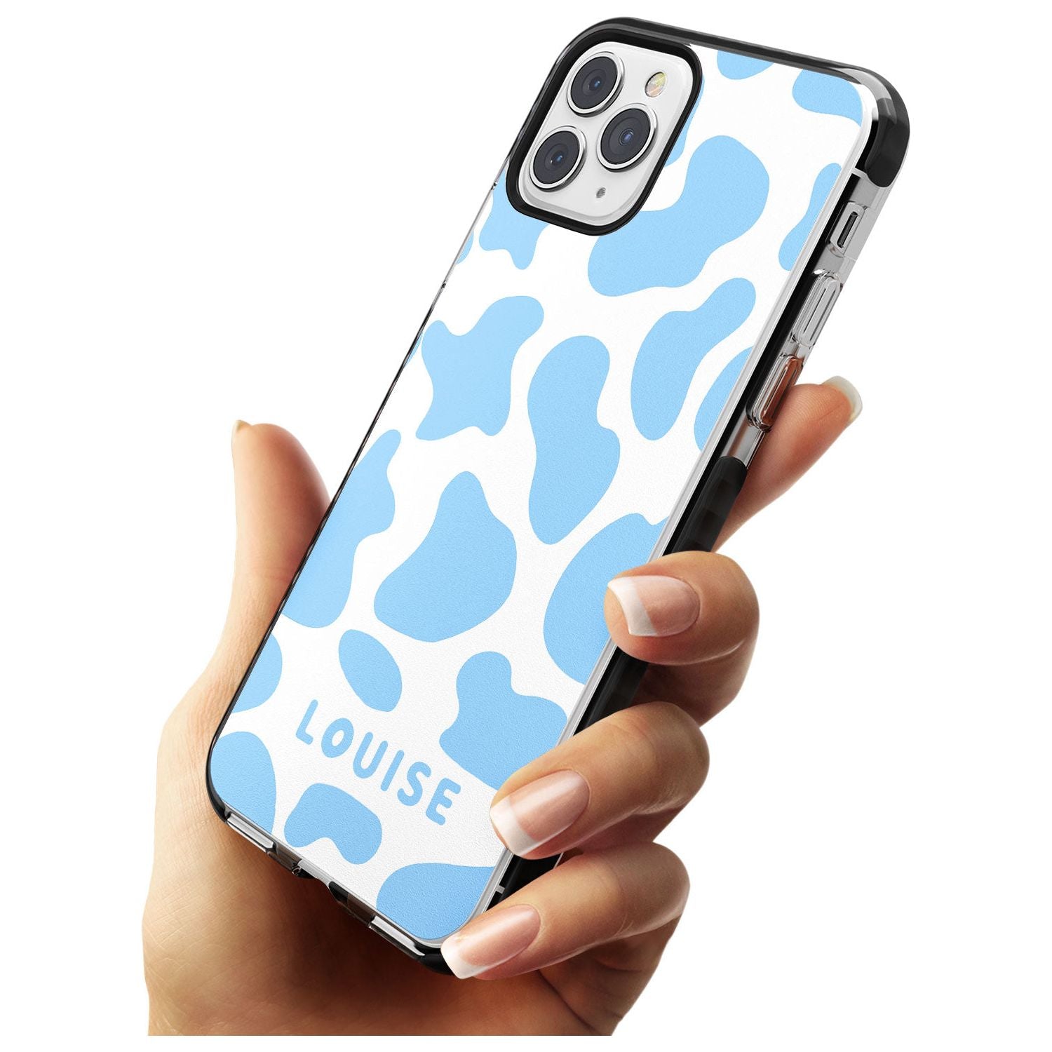 Personalised Blue and White Cow Print Black Impact Phone Case for iPhone 11