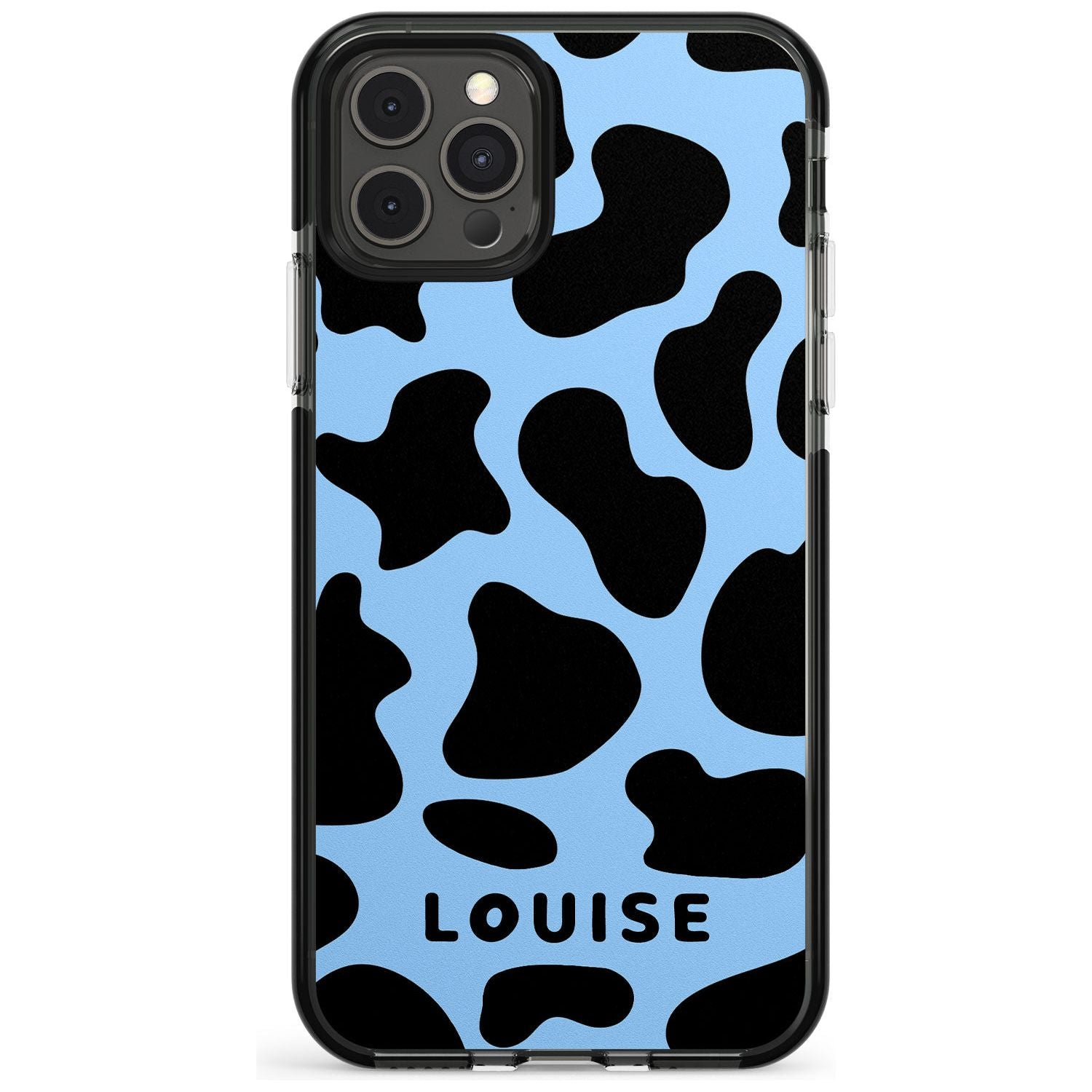 Personalised Blue and Black Cow Print Black Impact Phone Case for iPhone 11