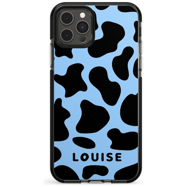 Personalised Blue and Black Cow Print Black Impact Phone Case for iPhone 11