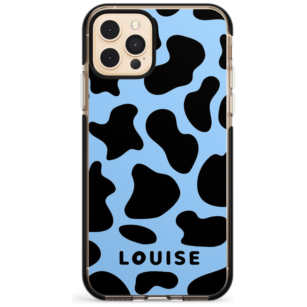 Personalised Blue and Black Cow Print Black Impact Phone Case for iPhone 11