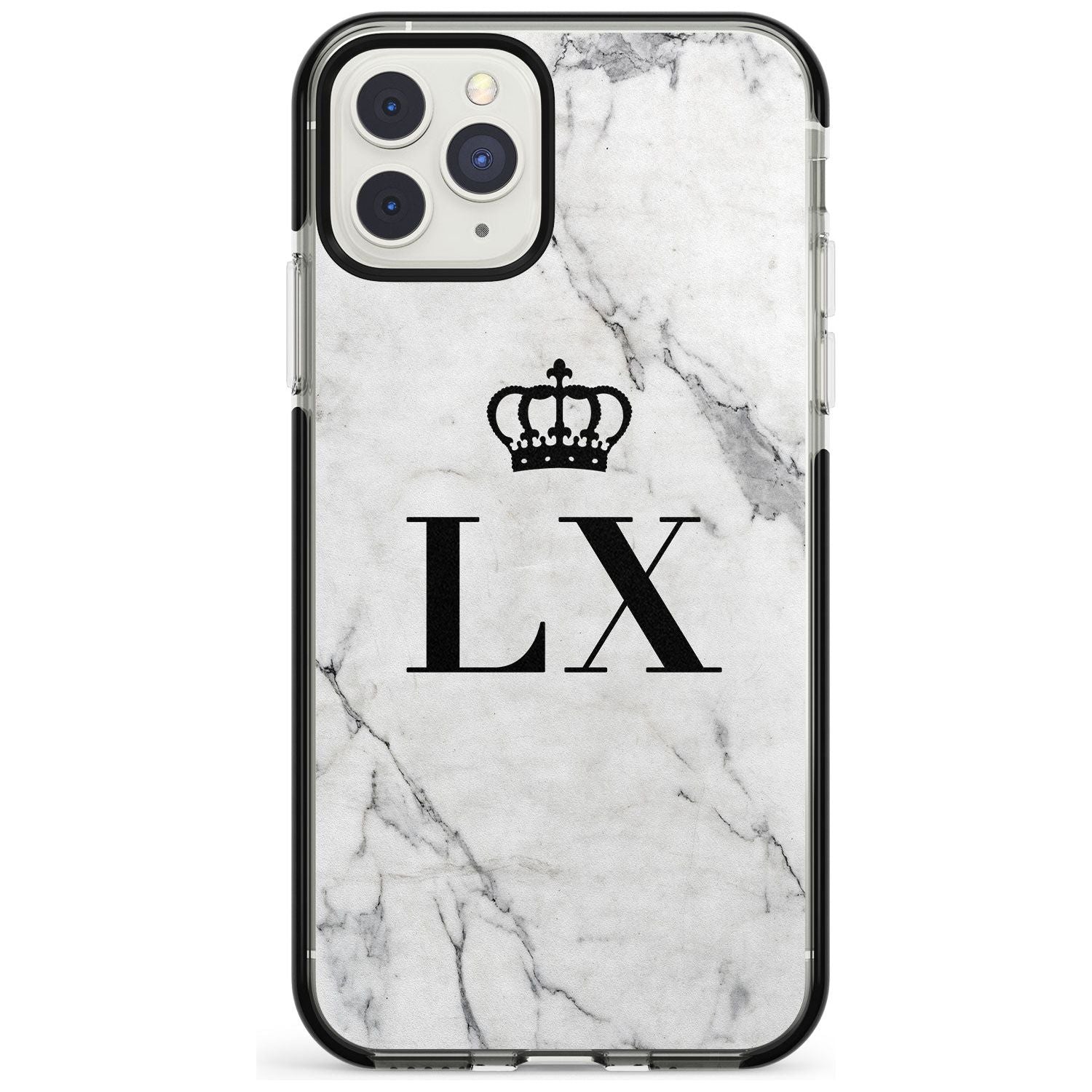 Personalised Initials with Crown on White Marble Black Impact Phone Case for iPhone 11 Pro Max