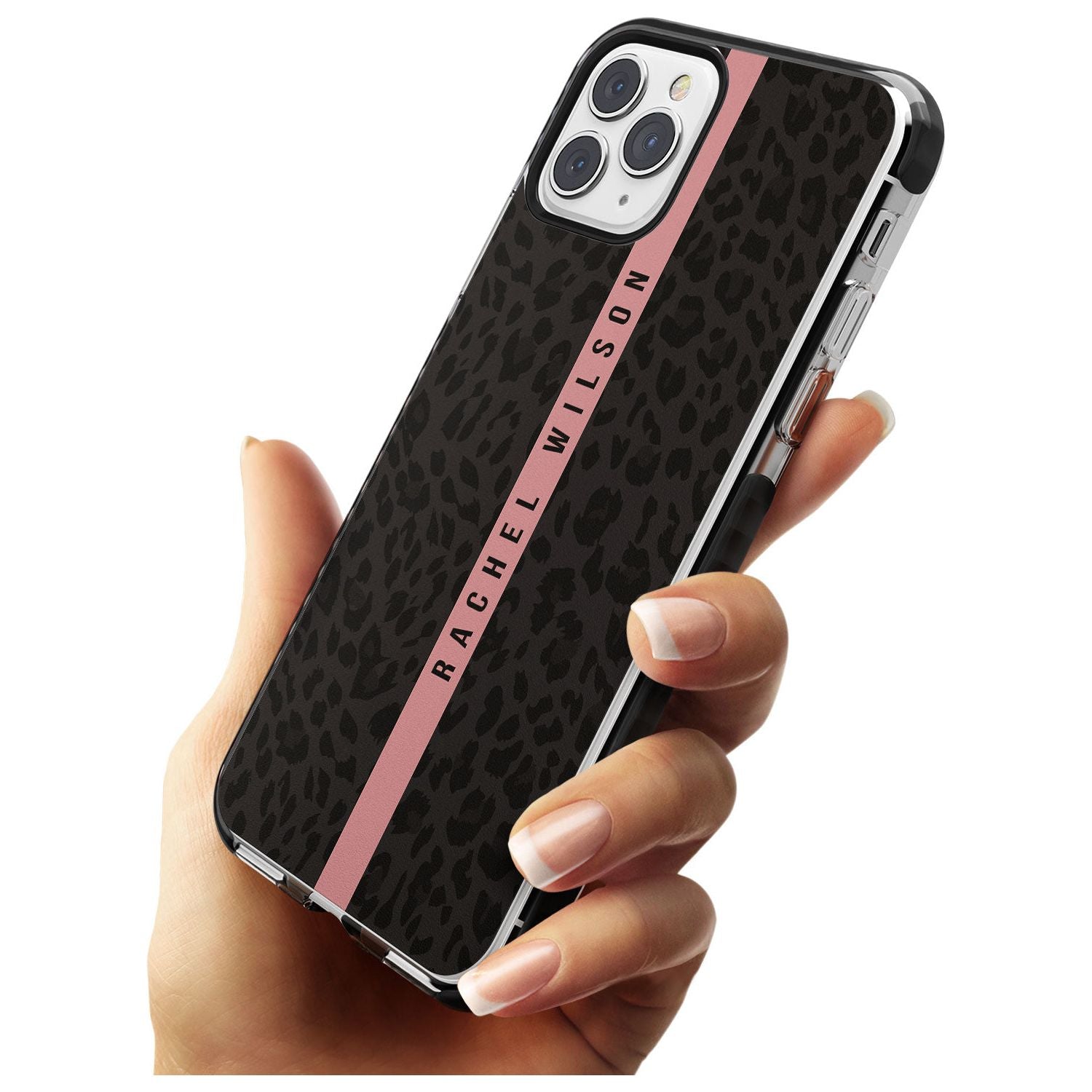 Pink Stripe Leopard Pattern Black Impact Phone Case for iPhone 11 Pro Max