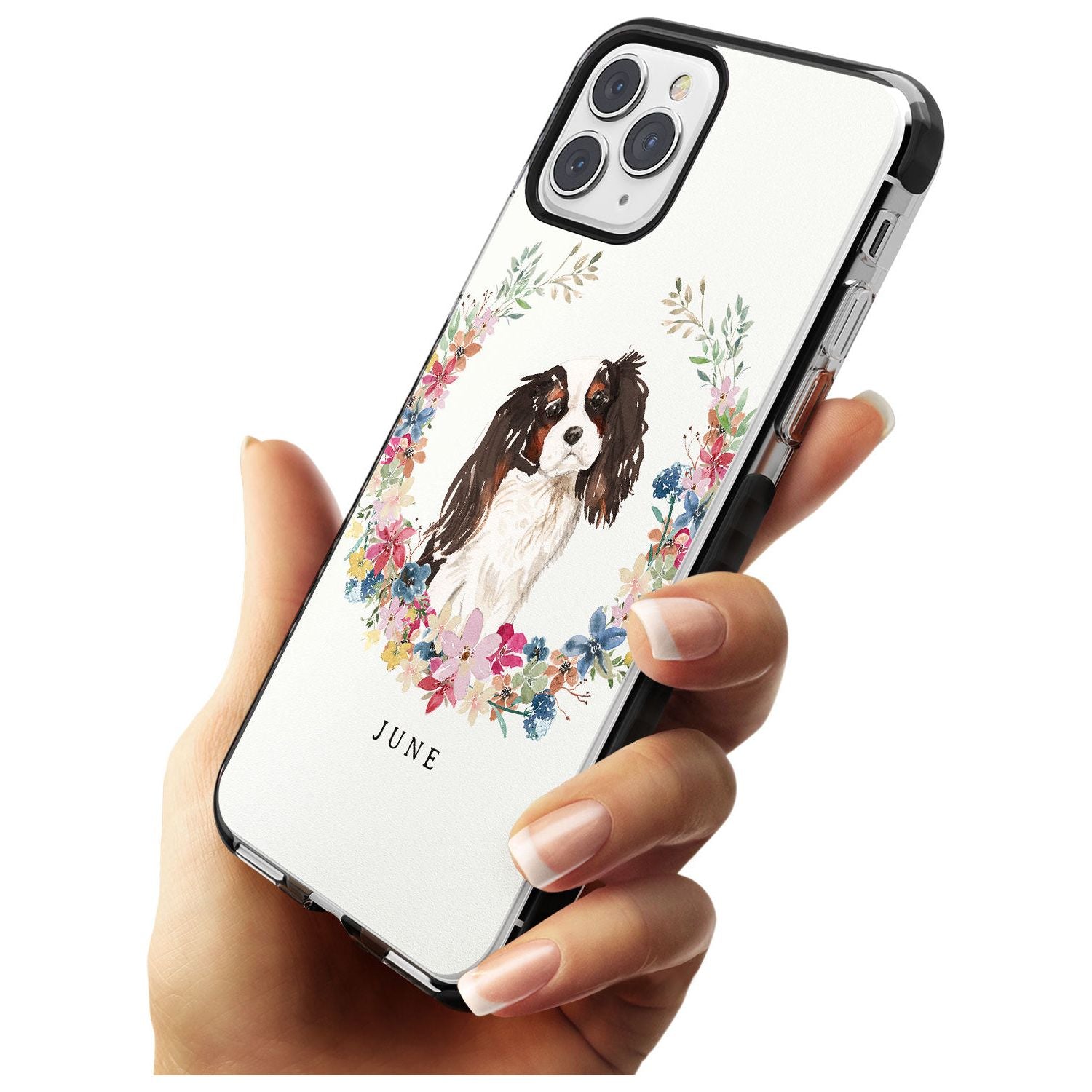 Tri Coloured King Charles Watercolour Dog Portrait Black Impact Phone Case for iPhone 11 Pro Max