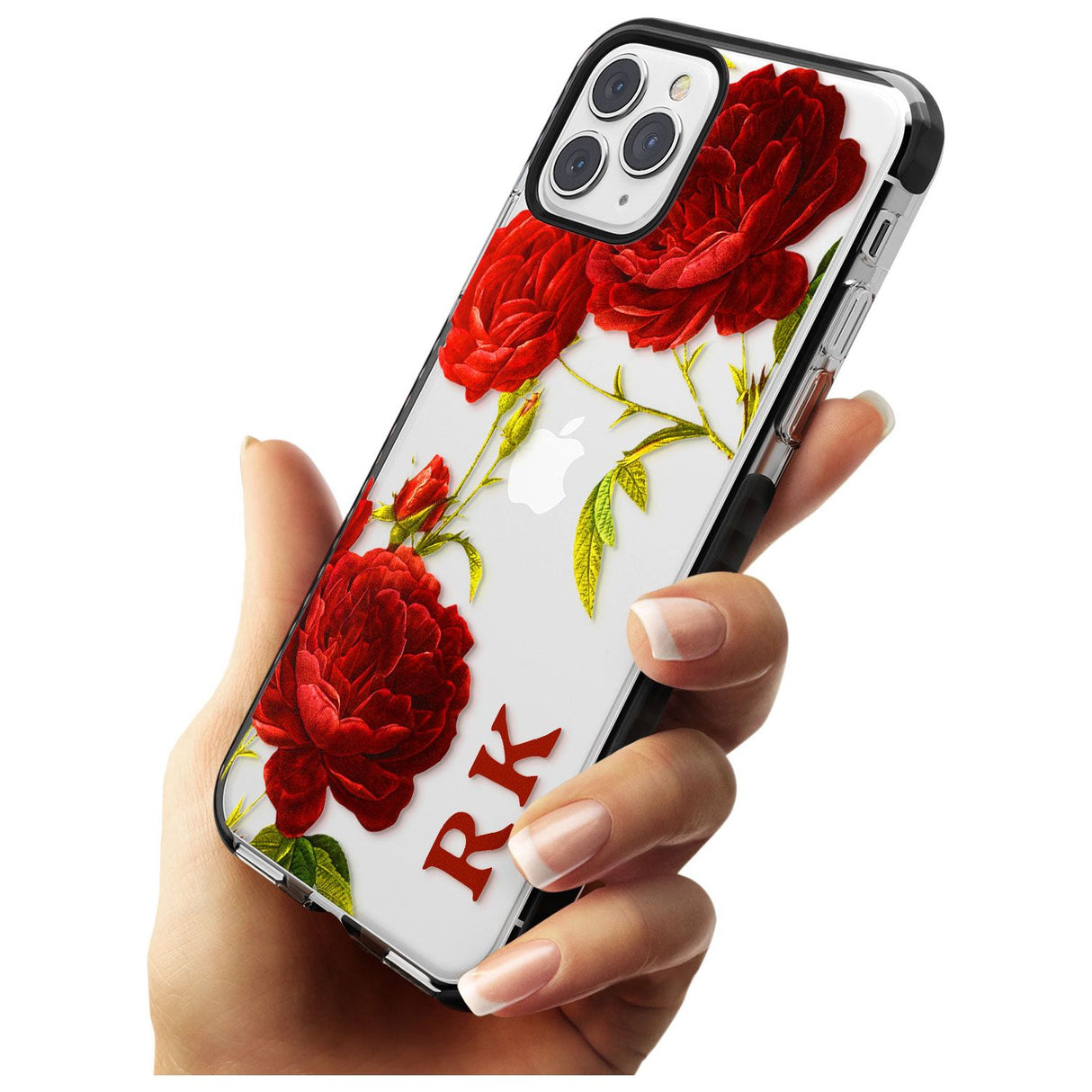 Custom Clear Vintage Floral Red Roses Black Impact Phone Case for iPhone 11 Pro Max