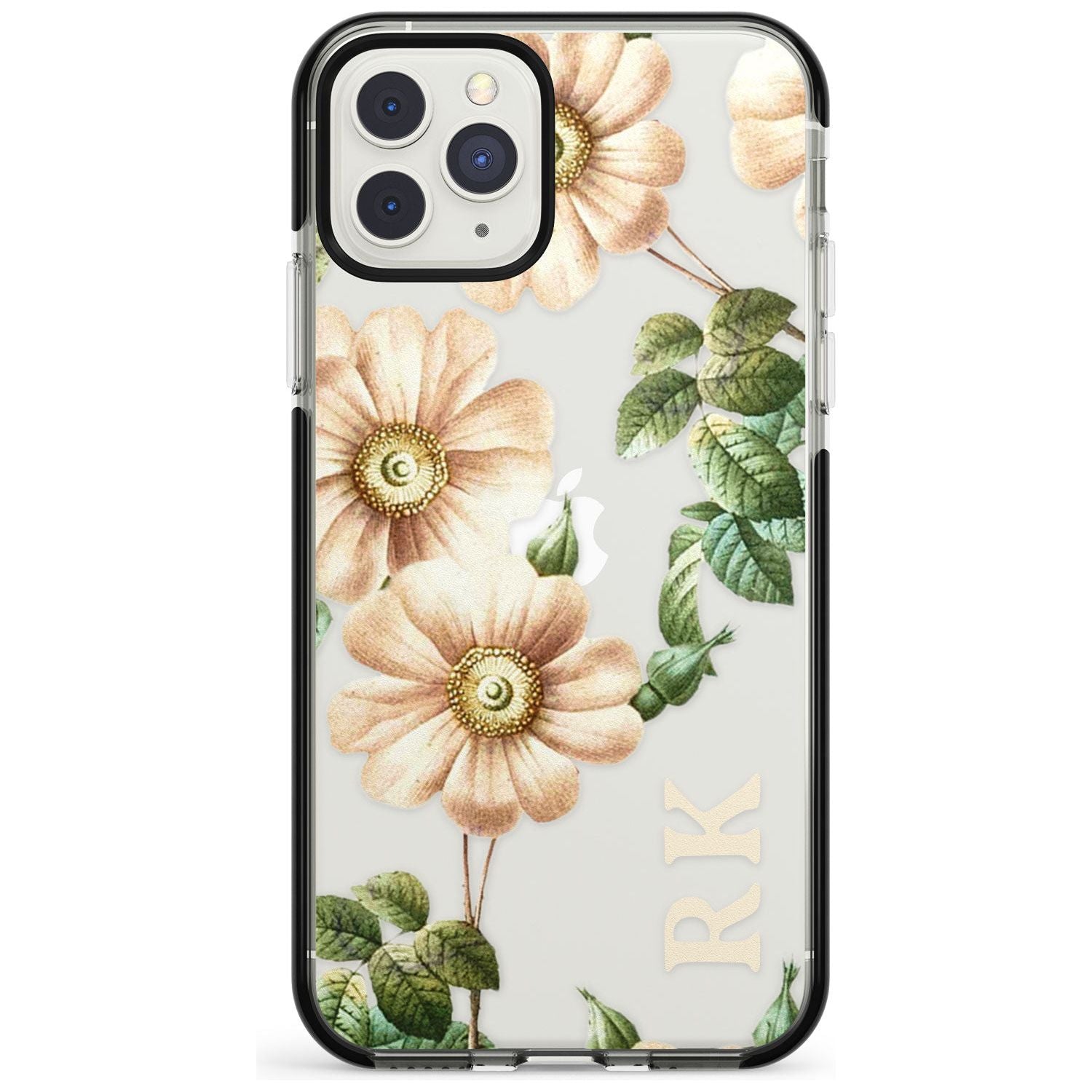 Custom Clear Vintage Floral Cream Anemones Black Impact Phone Case for iPhone 11 Pro Max