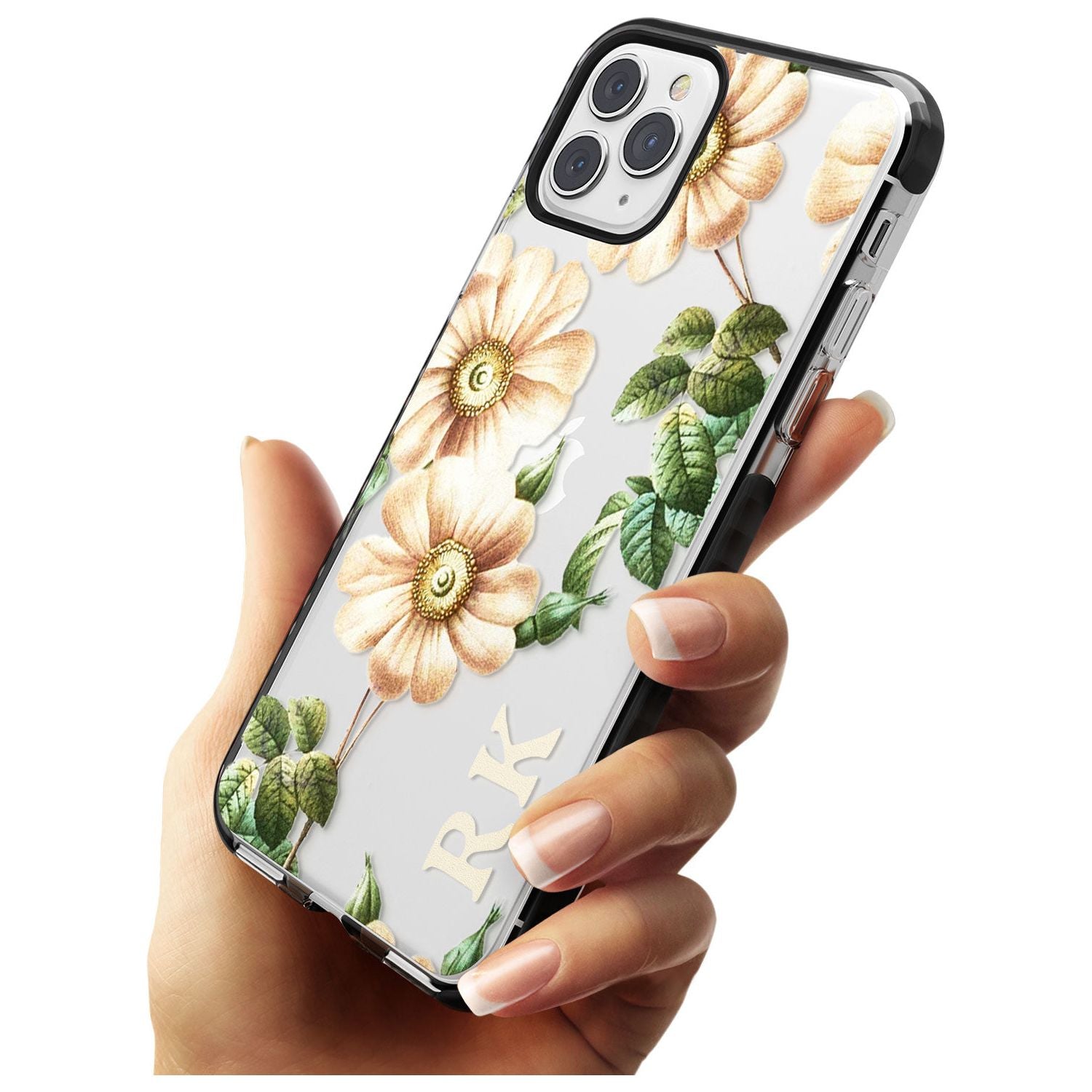 Custom Clear Vintage Floral Cream Anemones Black Impact Phone Case for iPhone 11 Pro Max