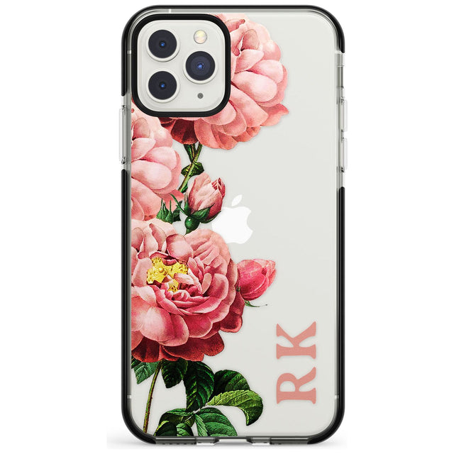 Custom Clear Vintage Floral Pink Peonies Black Impact Phone Case for iPhone 11 Pro Max