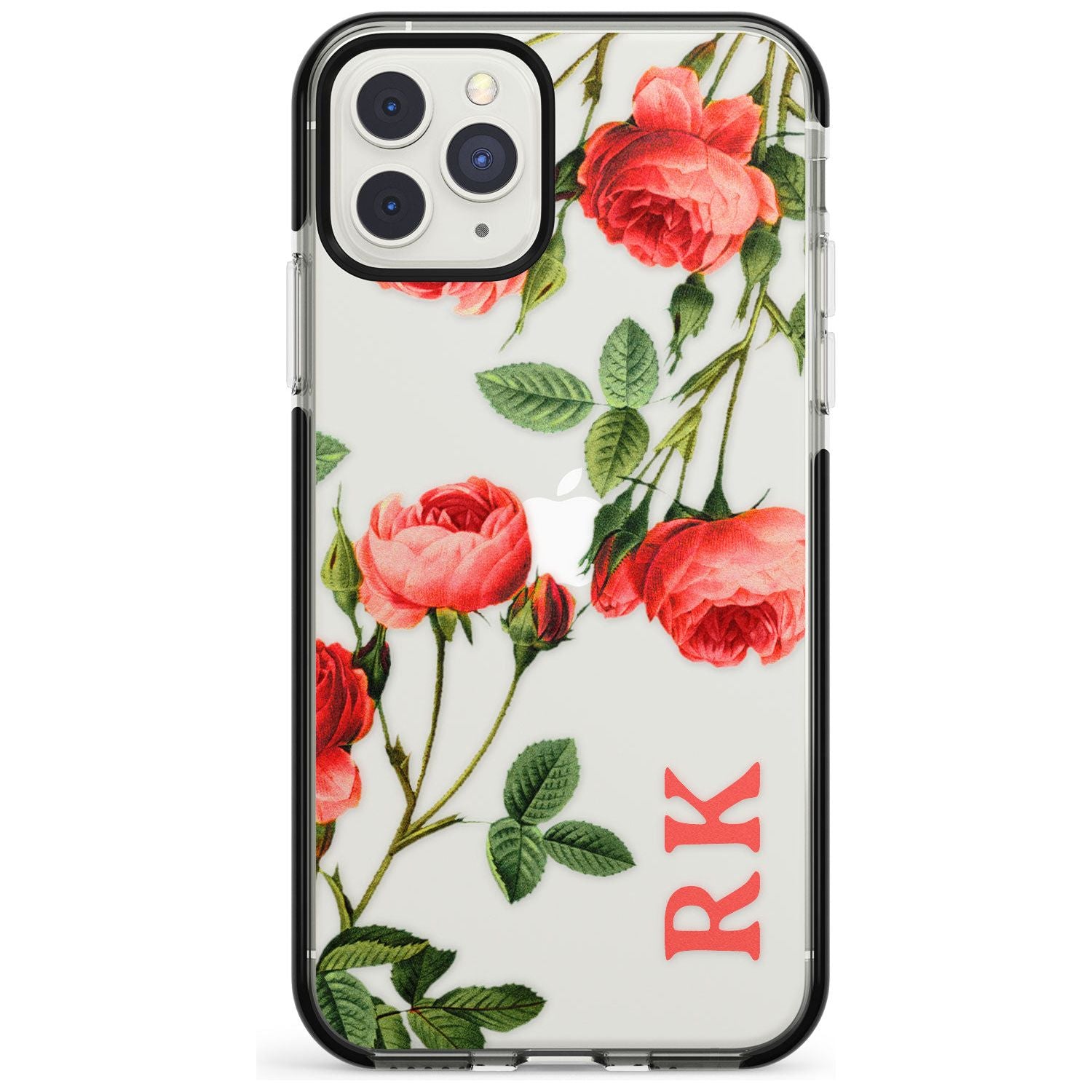 Custom Clear Vintage Floral Pink Roses Black Impact Phone Case for iPhone 11 Pro Max