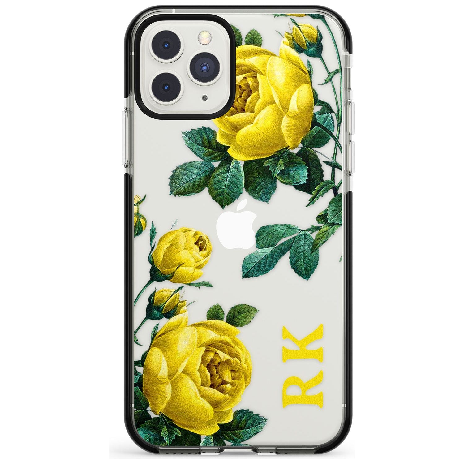 Custom Clear Vintage Floral Yellow Roses Black Impact Phone Case for iPhone 11 Pro Max