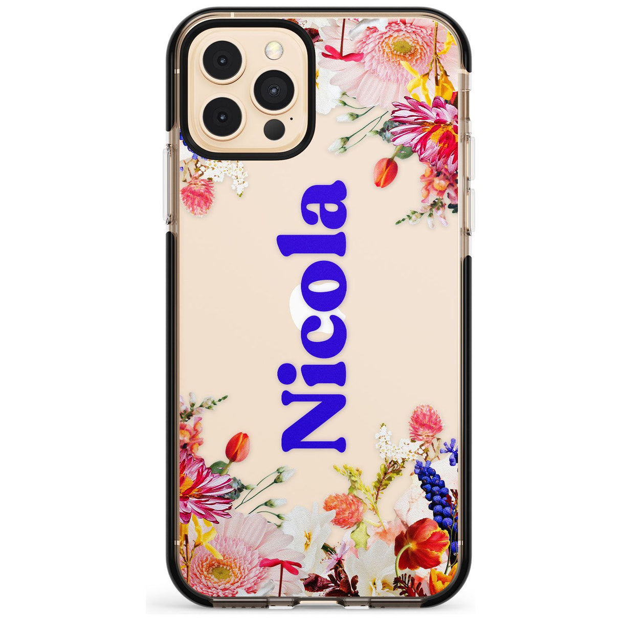 Custom Text with Floral Borders Pink Fade Impact Phone Case for iPhone 11