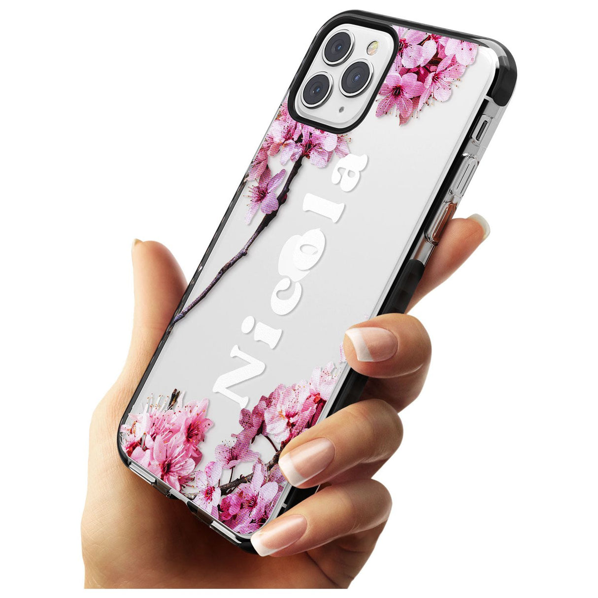 Cherry Blossoms with Custom Text Pink Fade Impact Phone Case for iPhone 11