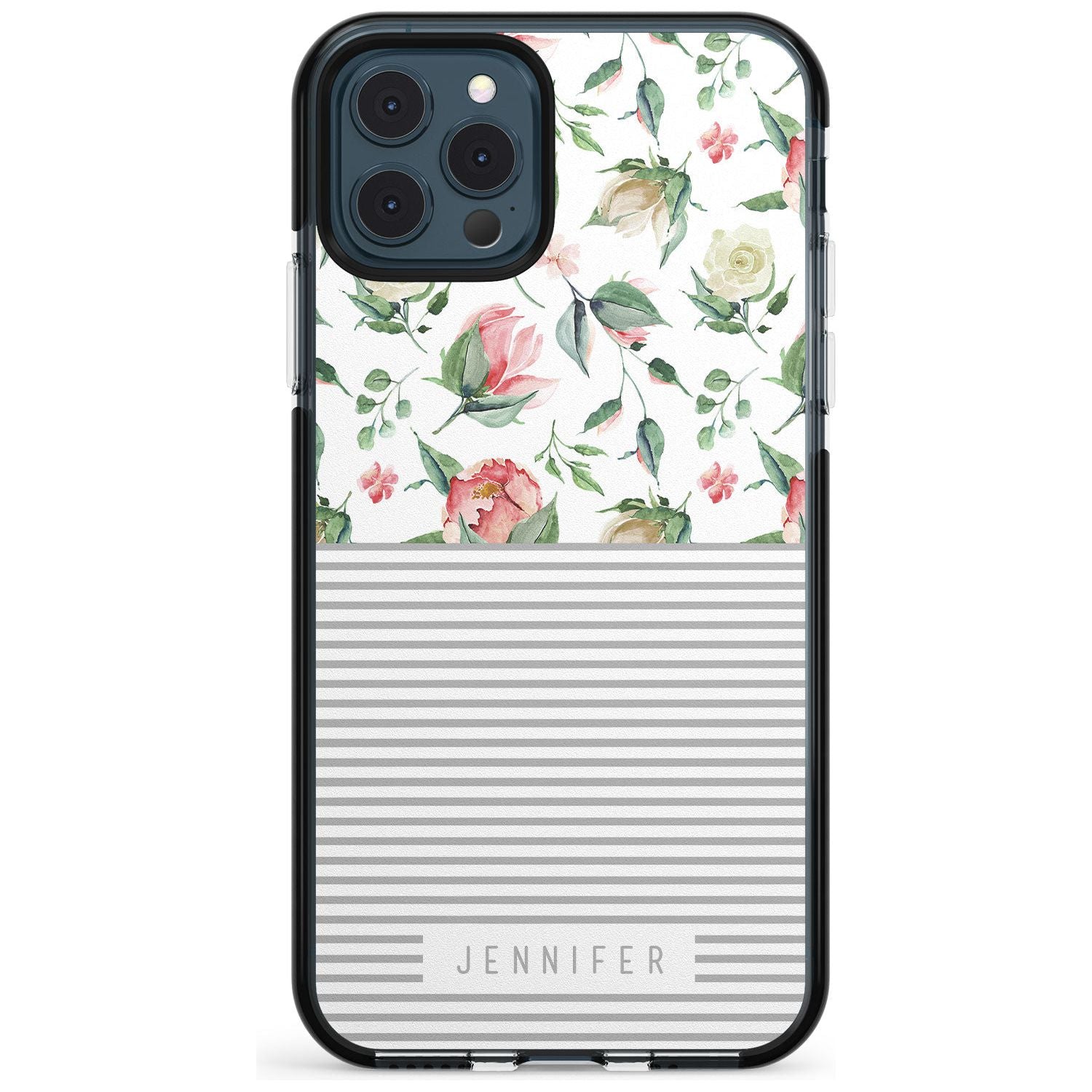 Light Floral Pattern & Stripes Pink Fade Impact Phone Case for iPhone 11