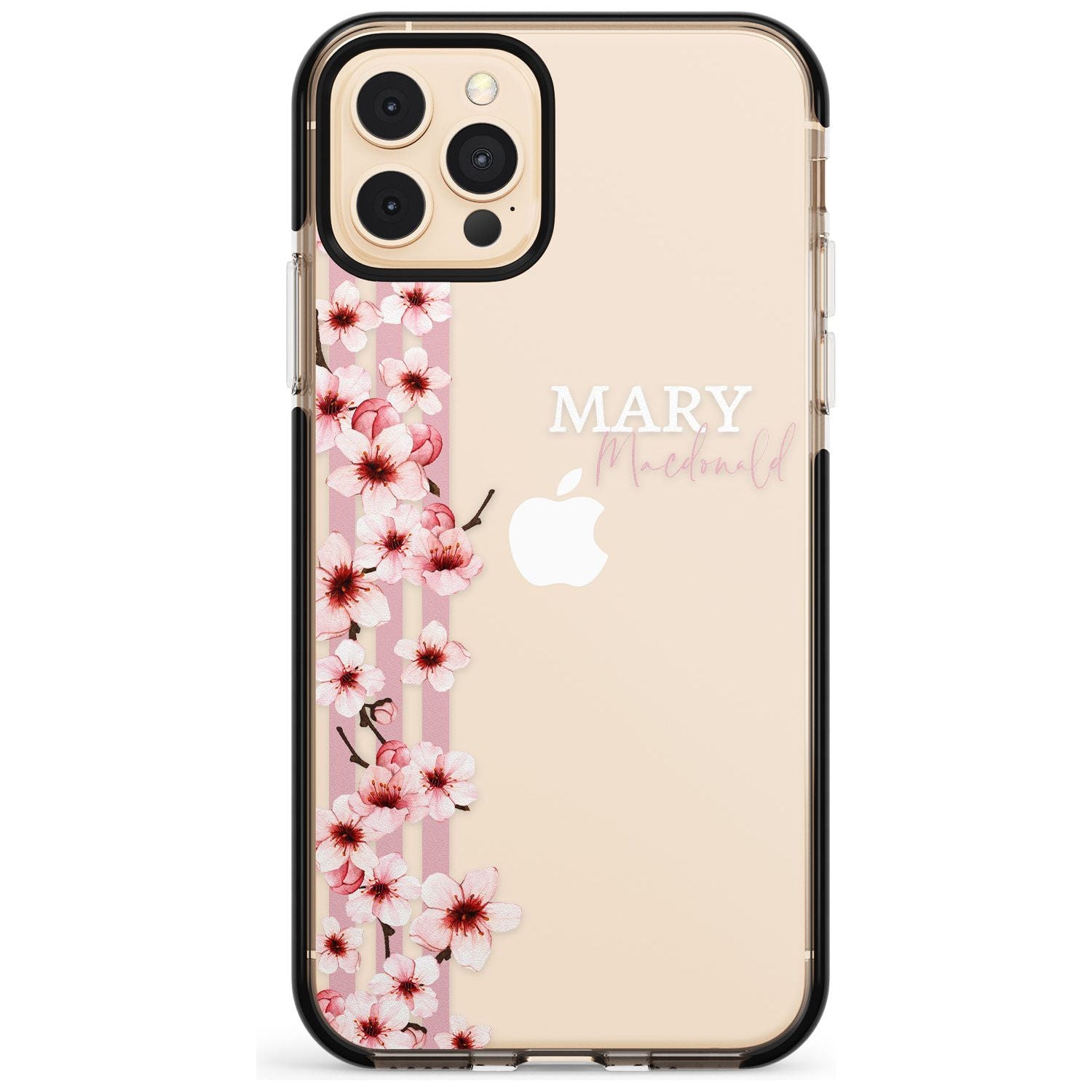 Cherry Blossoms & Stripes Transparent  Pink Fade Impact Phone Case for iPhone 11