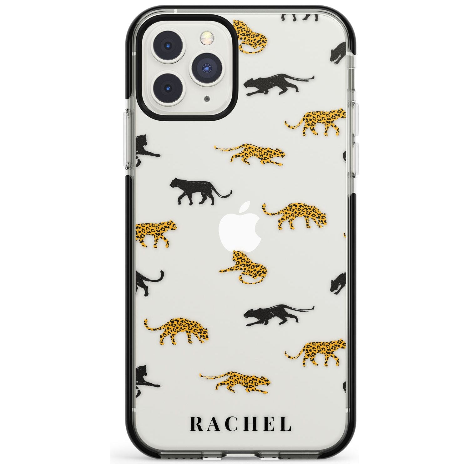 Personalised Jaguar Pattern on Transparent Black Impact Phone Case for iPhone 11 Pro Max