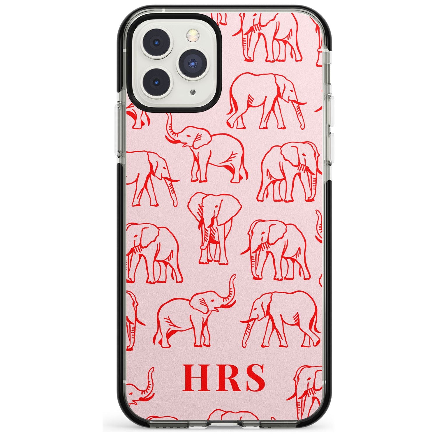 Personalised Red Elephant Outlines on Pink Black Impact Phone Case for iPhone 11 Pro Max