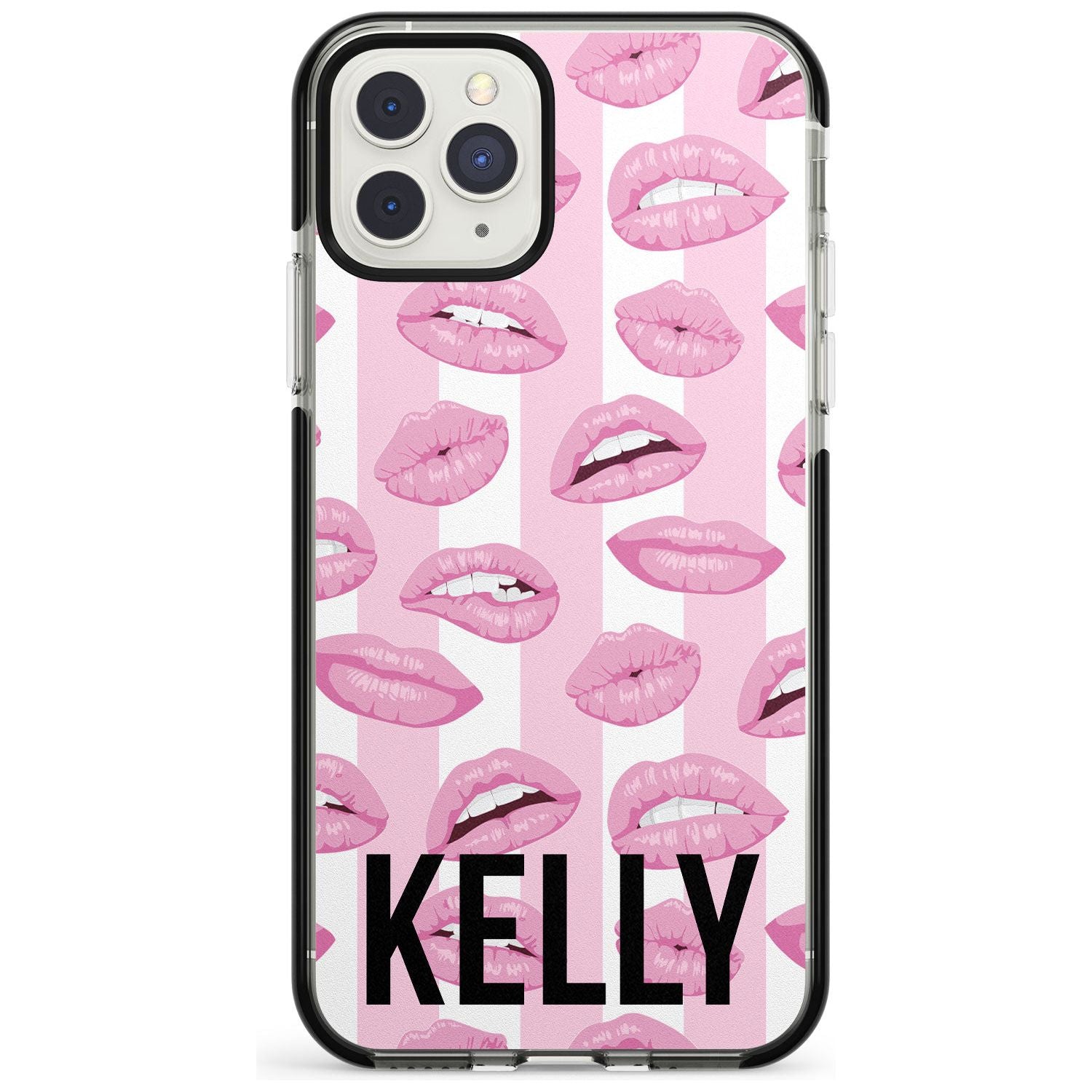 Pink Stripes & Lips iPhone Case  Black Impact Custom Phone Case - Case Warehouse