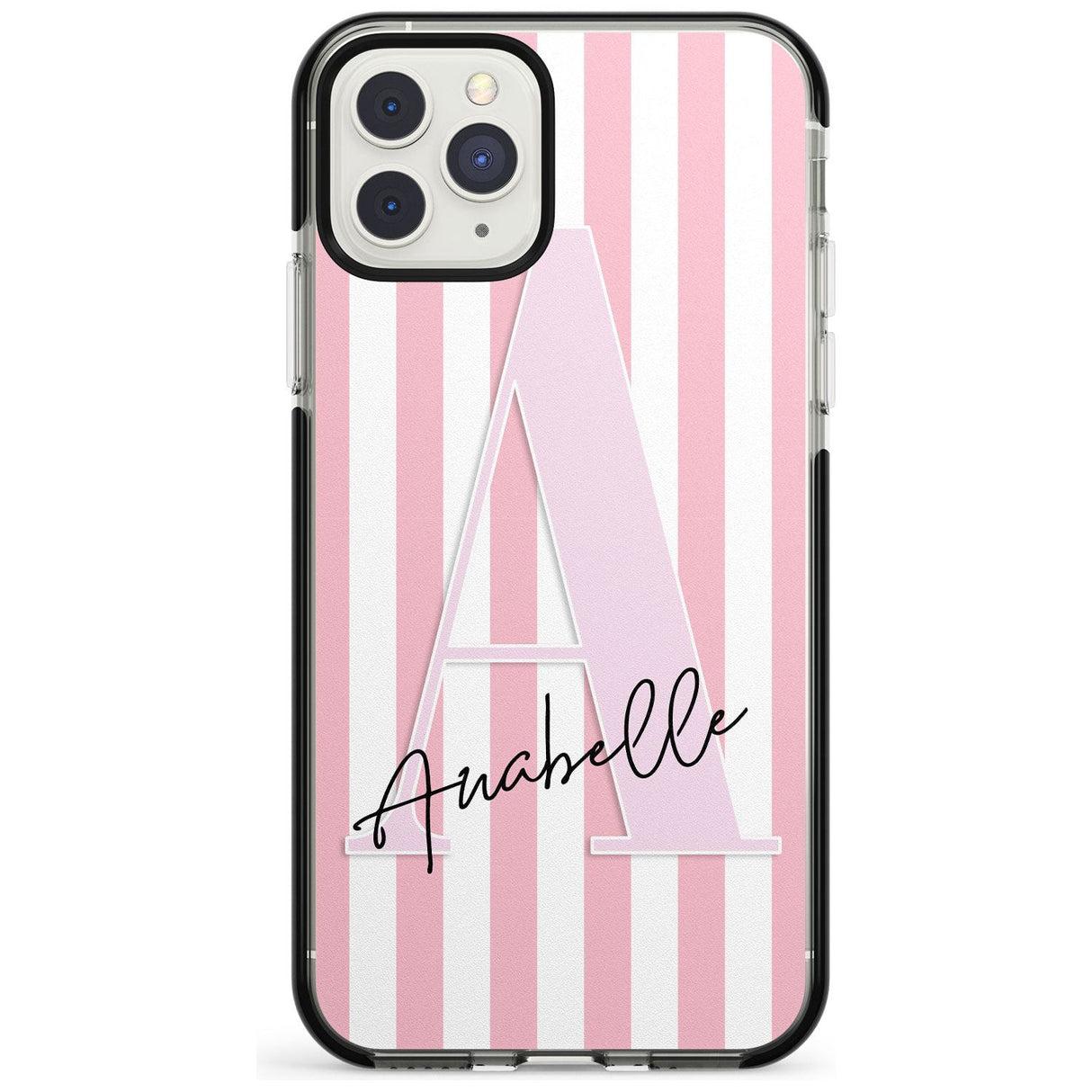 Pink Stripes & Large Monogram iPhone Case  Black Impact Custom Phone Case - Case Warehouse